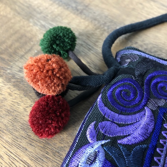 Embroidered purple Boho across body Bag or Clutch - Picture 3 of 7